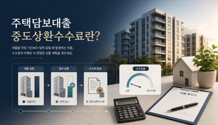 주택담보대출 중도상환수수료 계산과 면제 시기를 표현한 이미지