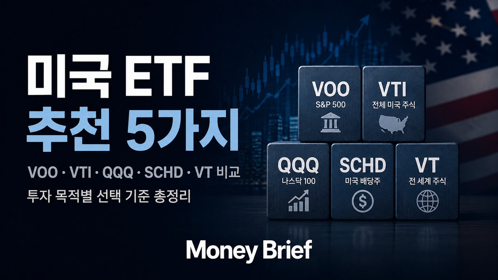 미국 ETF 추천 5가지 VOO VTI QQQ SCHD VT 비교 대표 이미지