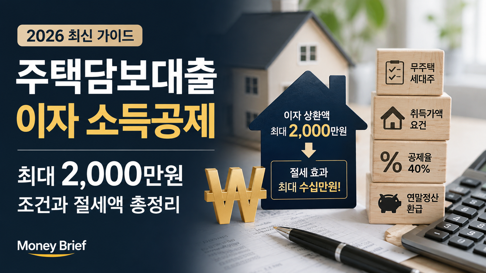 2026년 주택담보대출 이자 소득공제 조건과 최대 2000만원 한도, 실제 절세액을 표현한 대표 이미지