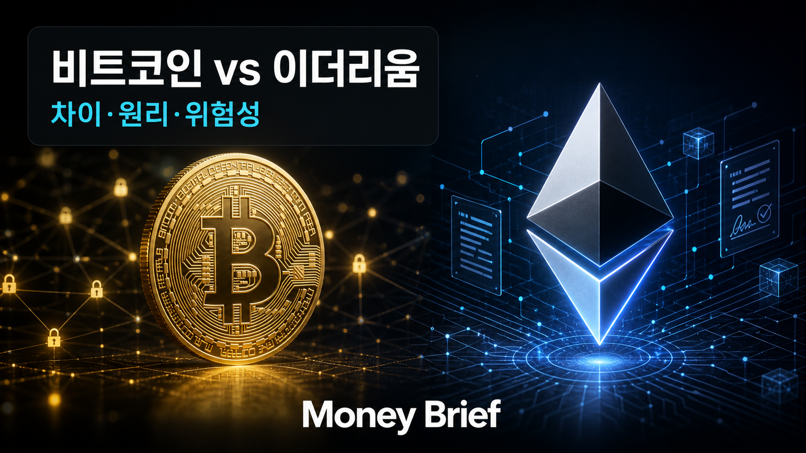 비트코인 이더리움 차이와 원리, 위험성을 비교한 이미지