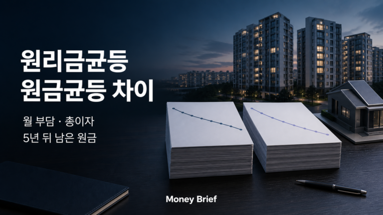 원리금균등 원금균등 차이 월 부담 총이자와 5년 뒤 남은 원금 비교