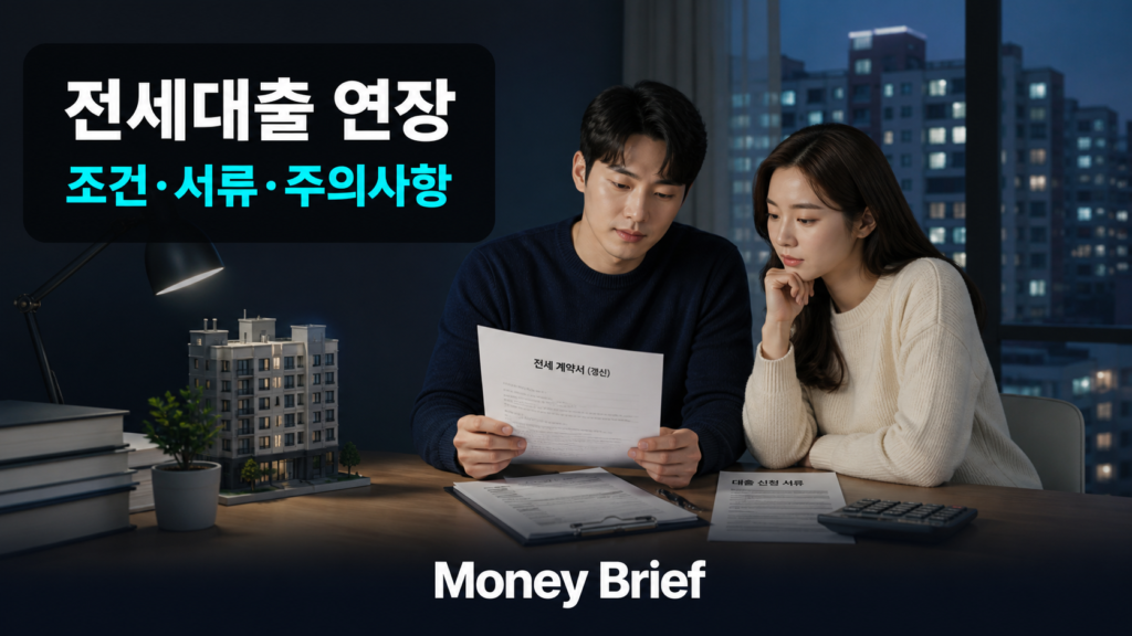 전세대출 연장 조건과 갱신계약 준비서류를 설명한 이미지